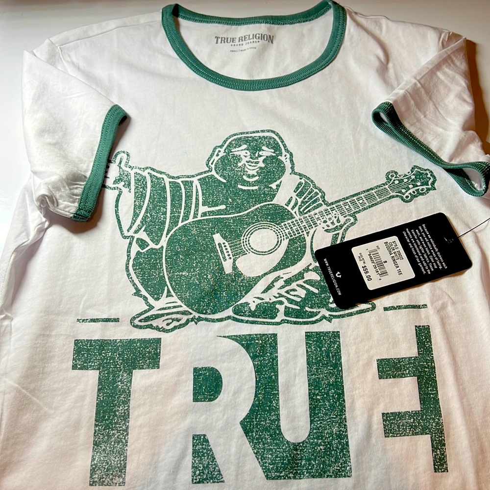 True religion buddha ringer tee size small white
